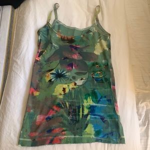 Tropical green waffle knit tank top